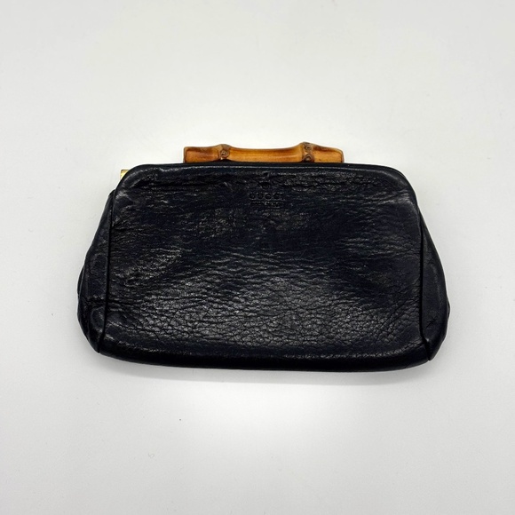 Gucci Vintage Black Leather Coin Purse with Bamboo Kiss Lock - Picture 1 of 5